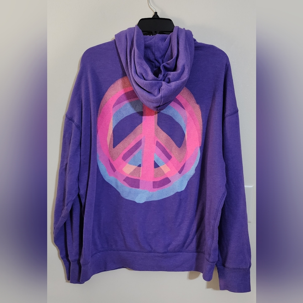 Victoria's Secret Pink Hoodie Women's M Purple Peace Sign Zip Up Sweatshirt